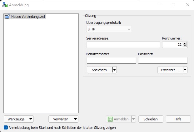 WinSCP-Anmeldung